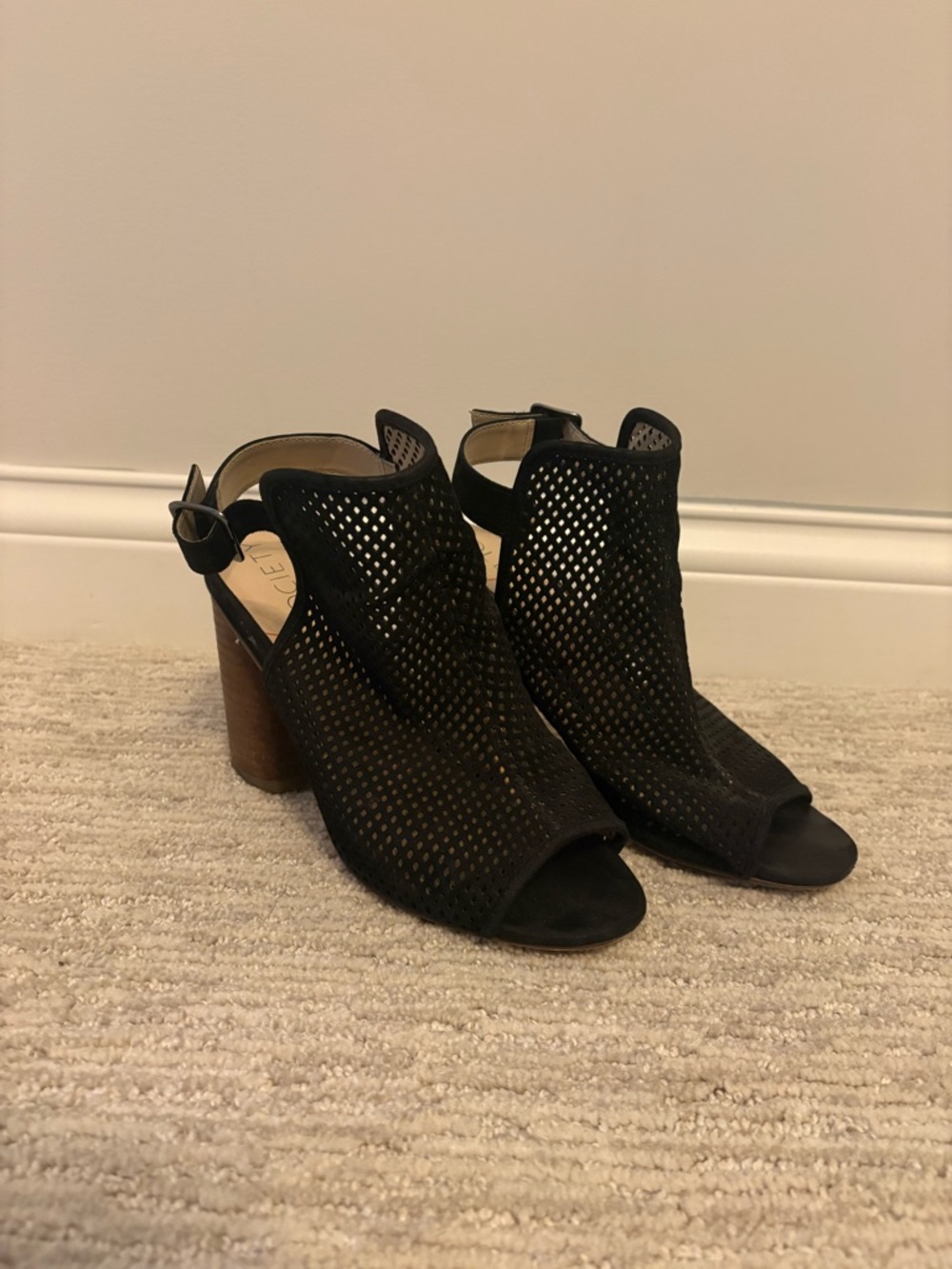 Sole Society Black Perforated Peep-Toe Block Heel Sandals